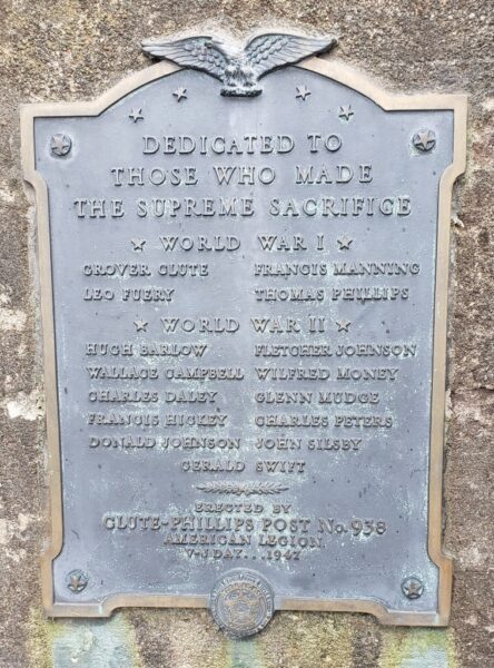 CUTE-PHILLIPS POST 938 WAR VETERANS MEMORIAL PLAQUE A