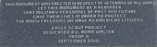 EAGLE SCOUT PROJECT TROOP 9 WAR VETERANS MEMORIAL STONE