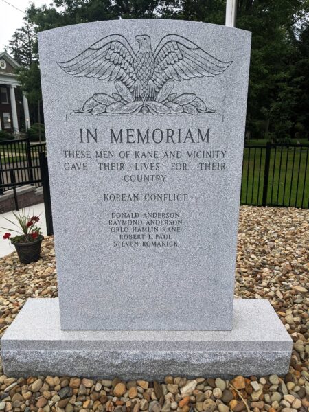 KANE AND VICINITY ULTIMATE SACRIFICE WAR MEMORIAL STONE B