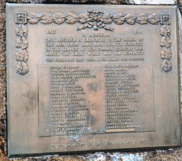 KANE AND VICINITY ULTIMATE SACRIFICE WAR MEMORIAL PLAQUE