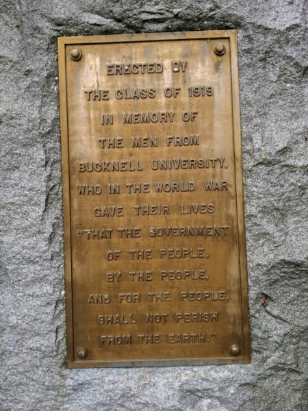 BUCKNELL UNIVERSITY CLASS OF 1919 WORLD WAR I MEMORIAL PLAQUE