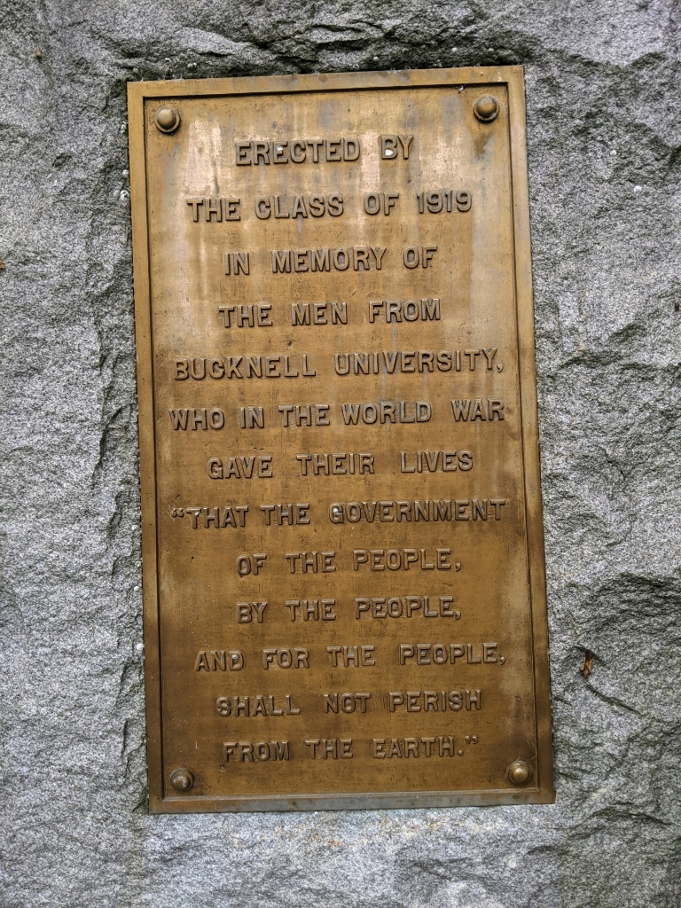 BUCKNELL UNIVERSITY CLASS OF 1919 WORLD WAR I MEMORIAL PLAQUE