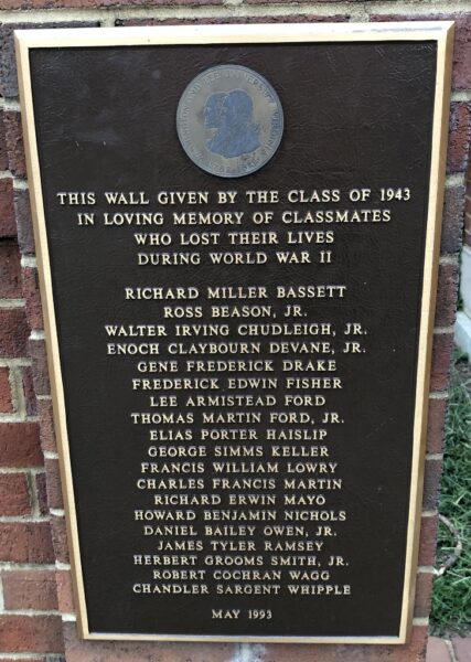 WASHINGTON AND LEE UNIVERSITY CLASS OF 1943 WORLD WAR II MEMORIAL