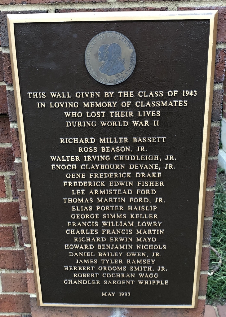 WASHINGTON AND LEE UNIVERSITY CLASS OF 1943 WORLD WAR II MEMORIAL
