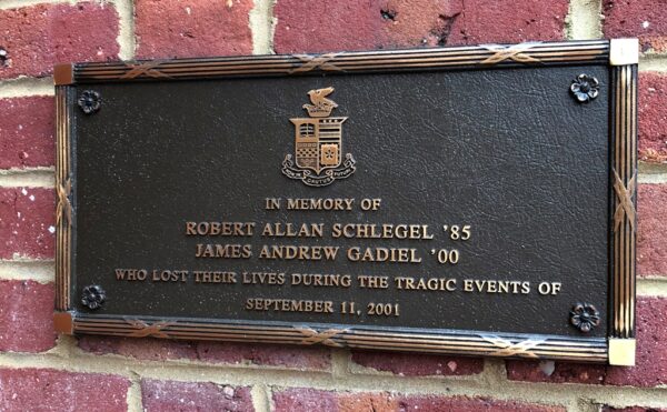 ROBERT ALLAN SCHEGEL ’85 AND JAMES ANDREW GADIEL ’00 MEMORIAL PLAQUE