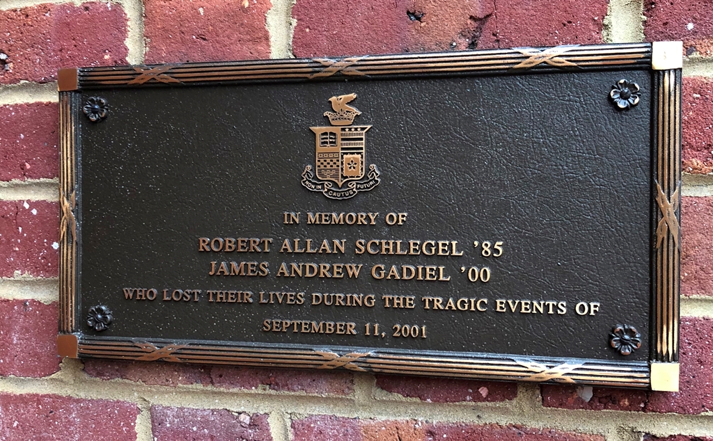 ROBERT ALLAN SCHEGEL ’85 AND JAMES ANDREW GADIEL ’00 MEMORIAL PLAQUE