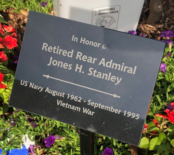 RETIRED REAR ADMIRAL JONES H. STANLEY WAR MEMORIAL TREE PLAQUE