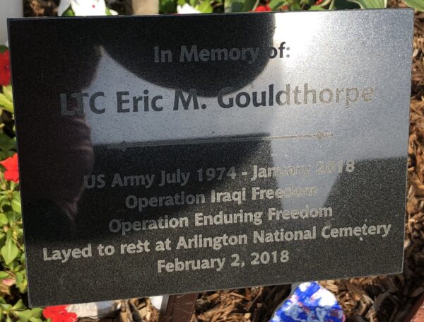 LTC ERIC M. GOULDTHORPE WAR MEMORIAL TREE PLAQUE