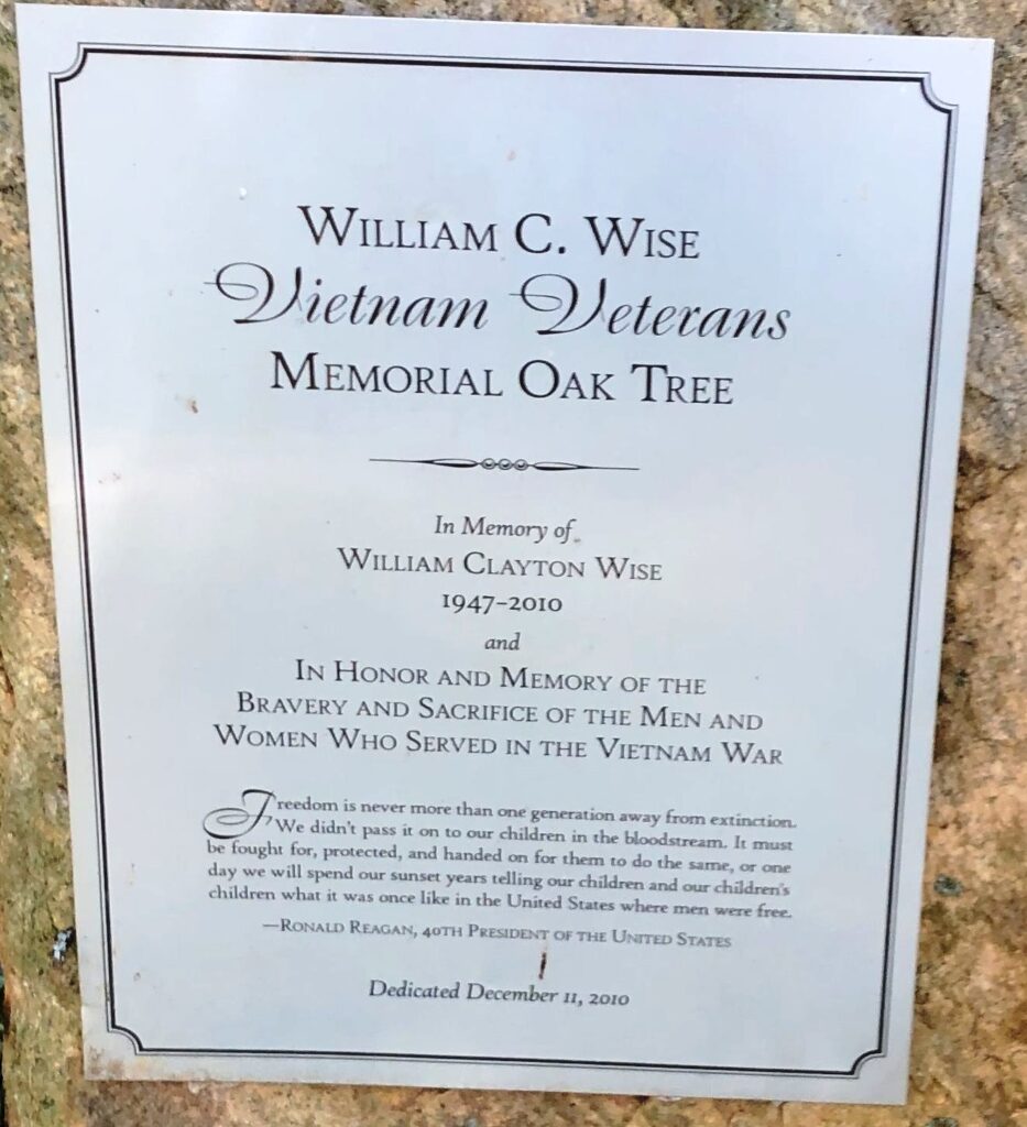 WILLIAM CLAYTON WISE VIETNAM VETERANS MEMORIAL OAK TREE PLAQUE
