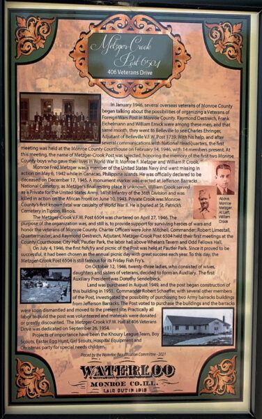 METZGER CROOK POST 6504 WAR MEMORIAL PLAQUE