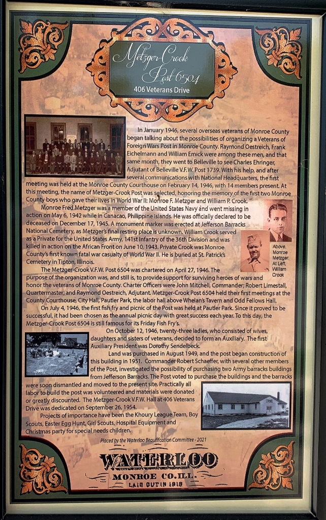 METZGER CROOK POST 6504 WAR MEMORIAL PLAQUE