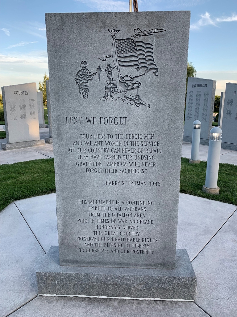 O’FALLON LEST WE FORGET WAR MEMORILA FRONT