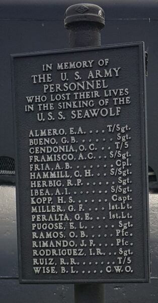 U.S.S. SEAWOLF (SS-197) WAR MEMORIAL PLAQUE B