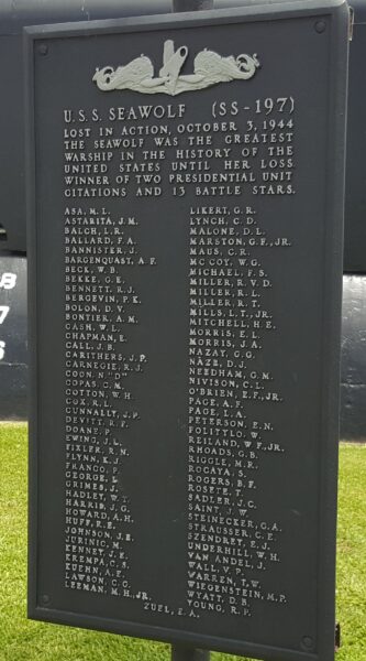 U.S.S. SEAWOLF (SS-197) WAR MEMORIAL PLAQUE A