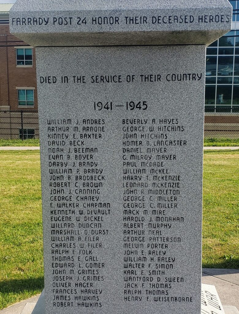 FARRADY POST 24 HONOR THEIR DECEASED HEROES WAR MEMORIAL SIDE A