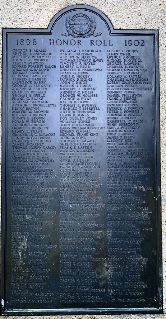 WALTHAM SPANISH-AMERICAN WAR MEMORIAL PLAQUE A