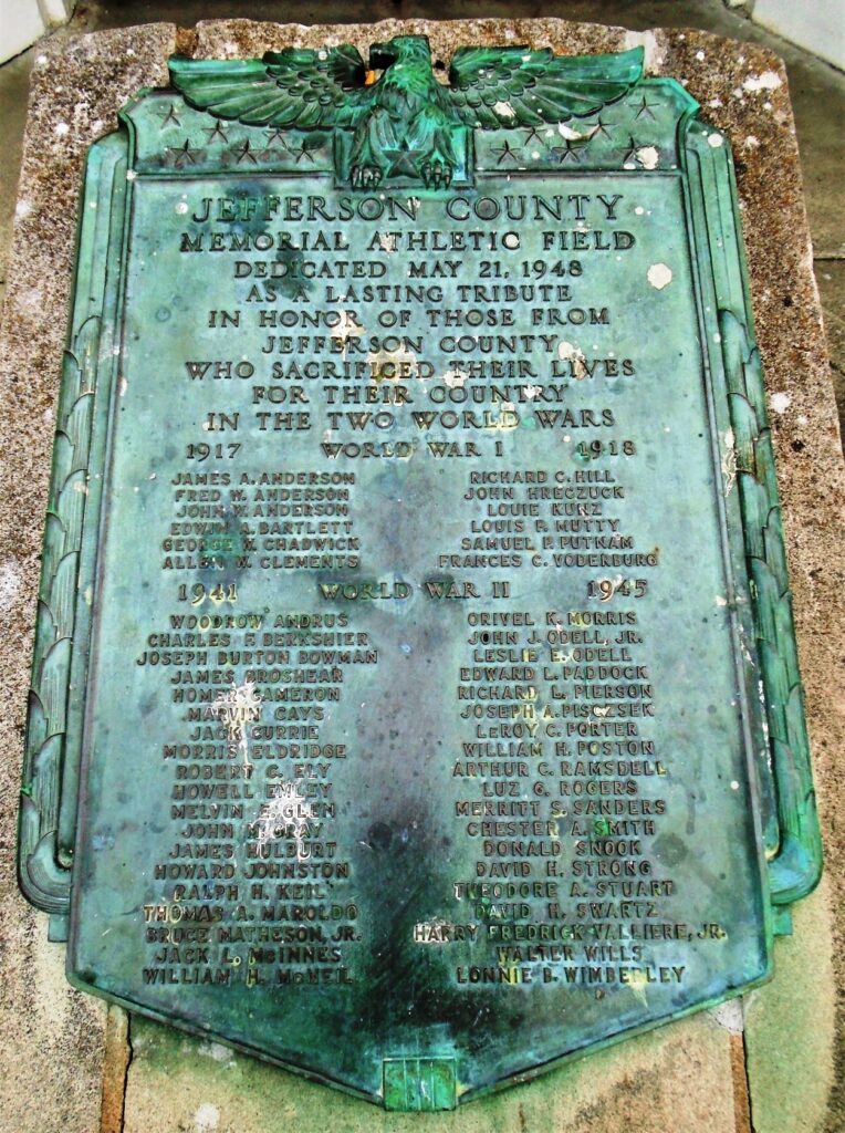 JEFFERSON COUNTY MEMORIAL ATHLETIC FIELD PLAQUE