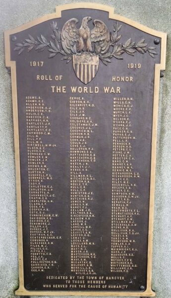 TOWN OF HANOVER CAUSE OF HUMANITY WAR MEMORIAL PLAQUE