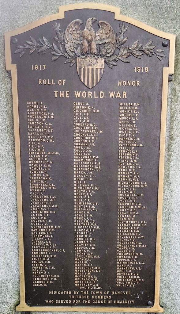 TOWN OF HANOVER CAUSE OF HUMANITY WAR MEMORIAL PLAQUE