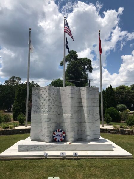 SIMPSONVILLE VETERANS MEMORIAL WITH FLAGS