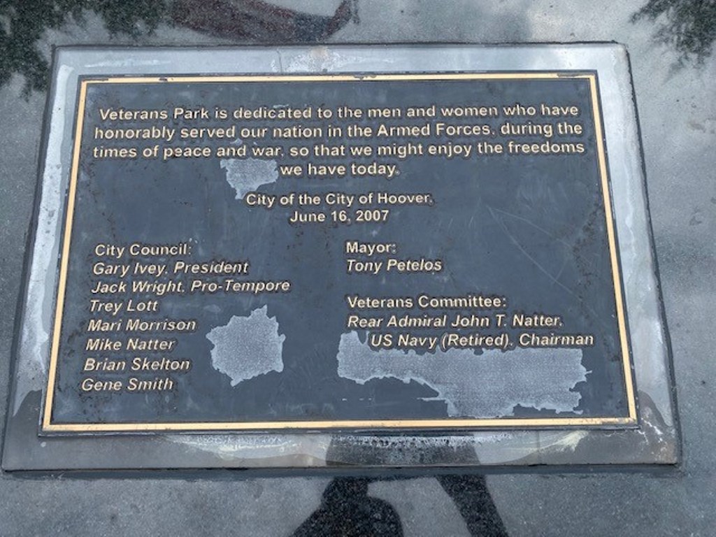 VETERANS PARK ON VALLEYDALE MEMORIAL PLAQUE