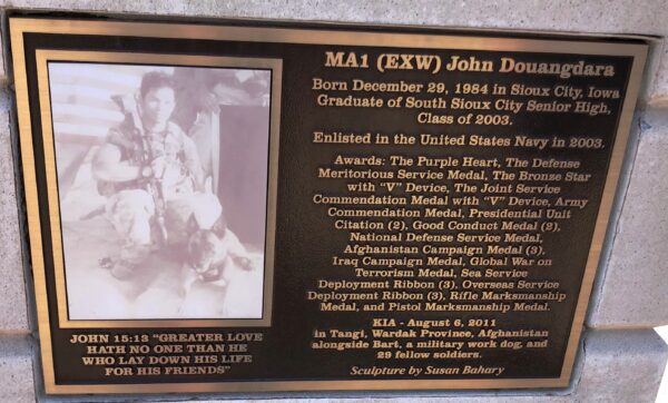 MA1 (EXW) JOHN DOUANGDARA WAR MEMORIAL PLAQUE