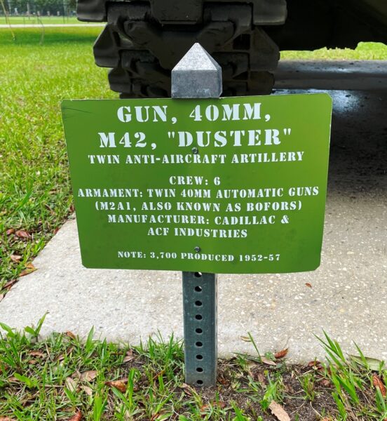 GUN, 40MM, M42, “DUSTER” WAR MEMORIAL PLAQUE