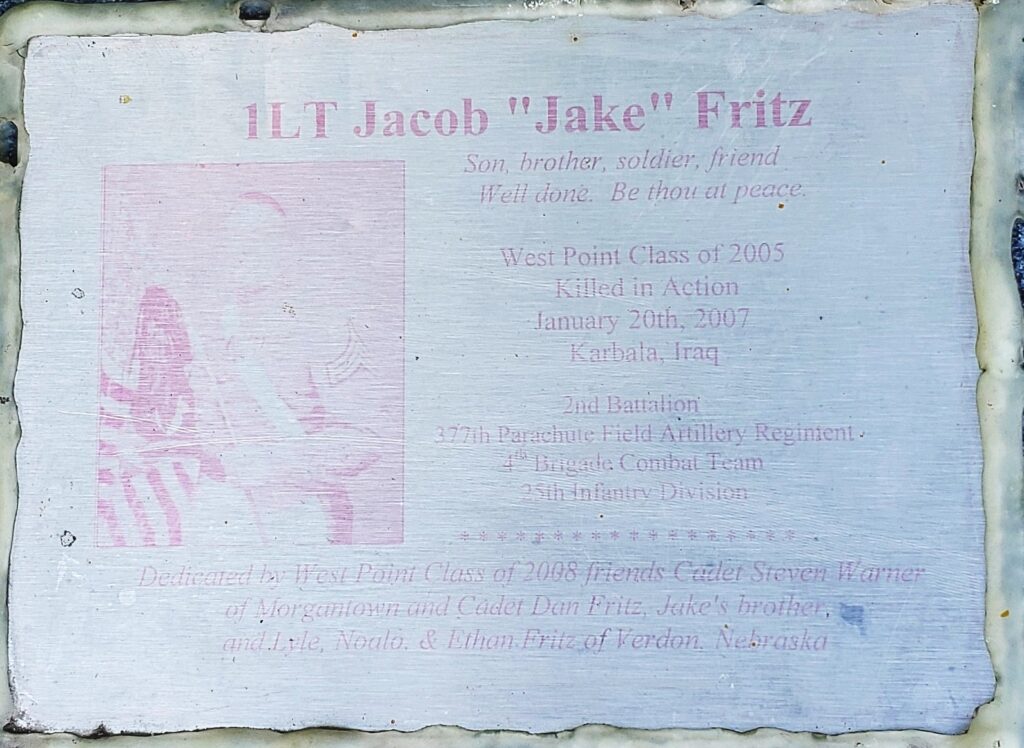 1LT JACOB “JAKE” FRITZ WAR MEMORIAL PLAQUE