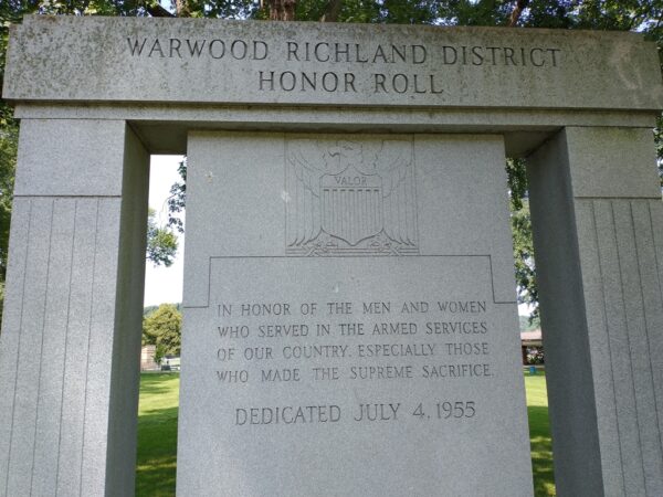WARWOOD RICHLAND DISTRICT HONOR ROLL WAR MEMORIAL CLOSE-UP