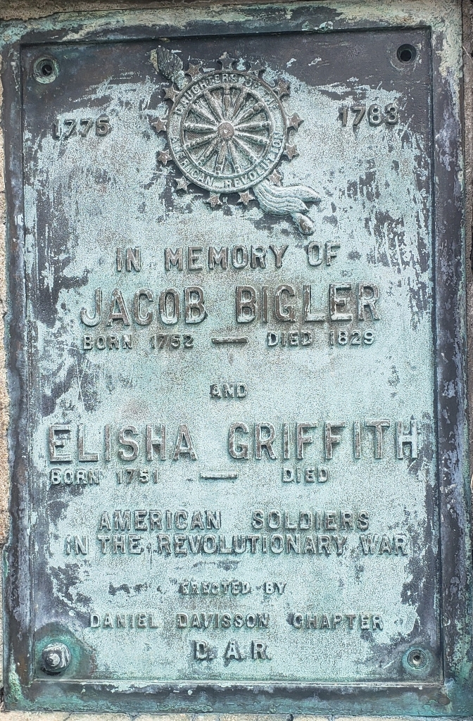 JACOB BIGLER AND ELISHA GRIFFITH REVOLUTIONARY WAR MEMORIAL PLAQUE