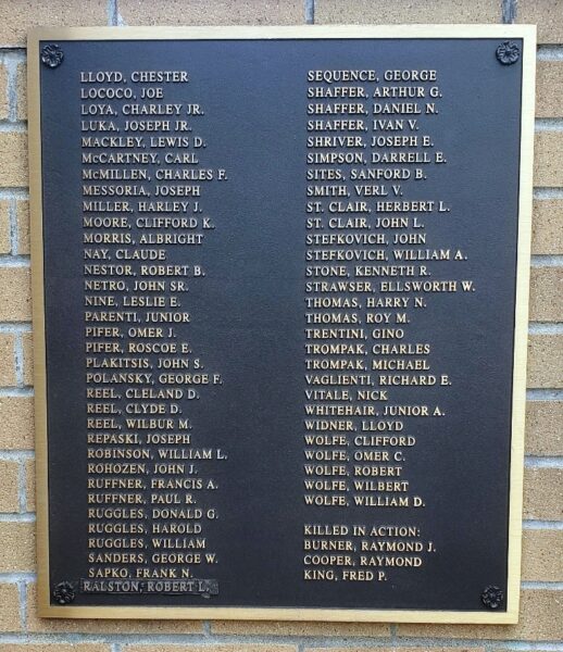 SABRATON HONOR ROLL WORLD WAR II MEMORIAL PLAQUE C