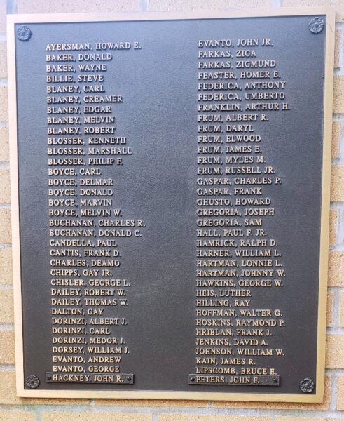 SABRATON HONOR ROLL WORLD WAR II MEMORIAL PLAQUE B