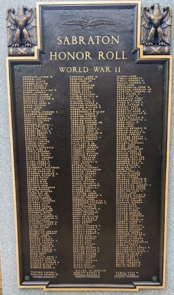 SABRATON HONOR ROLL WORLD WAR II MEMORIAL PLAQUE A