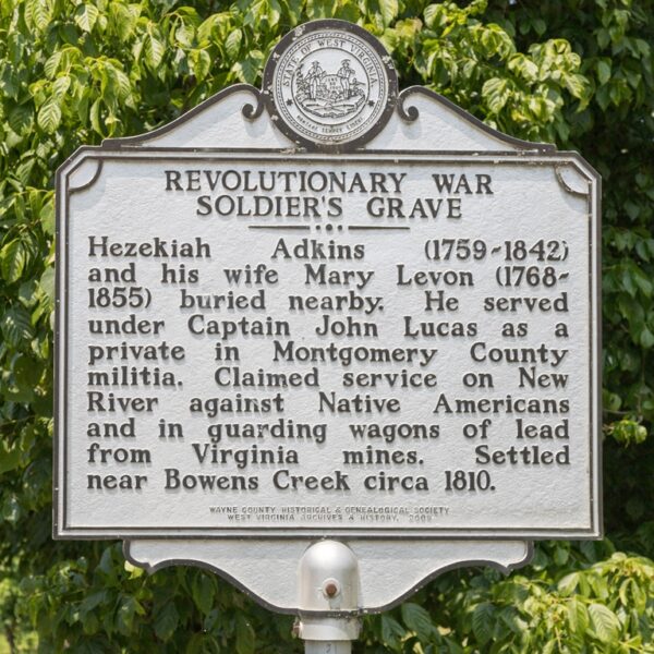 HEZEKIAH ADKINS REVOLUTIONARY WAR SOLDIER’S GRAVE MEMORIAL MARKER
