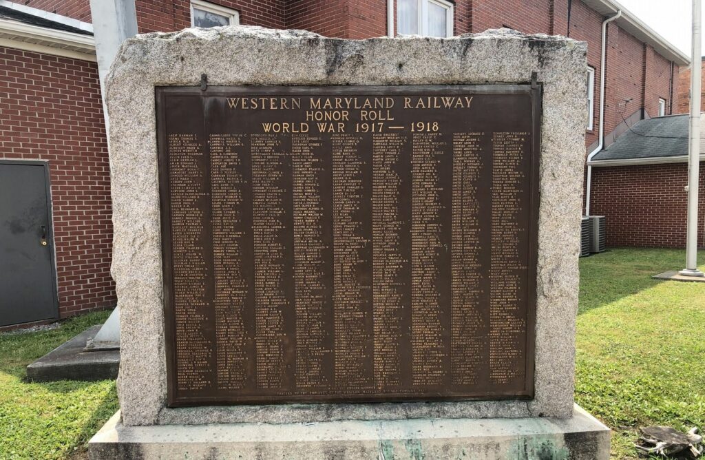 WESTERN MARYLAND RAILWAY HONOR ROLL WORLD WAR MEMORIAL
