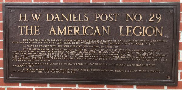 H.W. DANIELS POST NO. 29 THE AMERICAN LEGION MEMORIAL PLAQUE