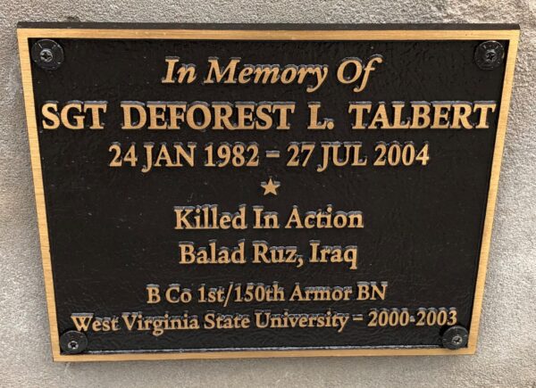 SGT DEFOREST L. TALBERT WAR MEMORIAL PLAQUE