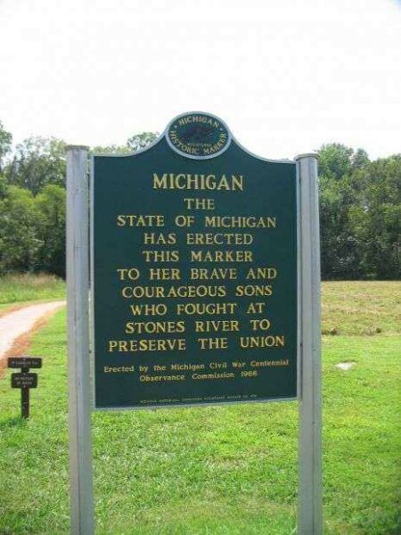 STATE OF MICHIGAN STONES RIVER MEMORIAL MARKER FRONT
