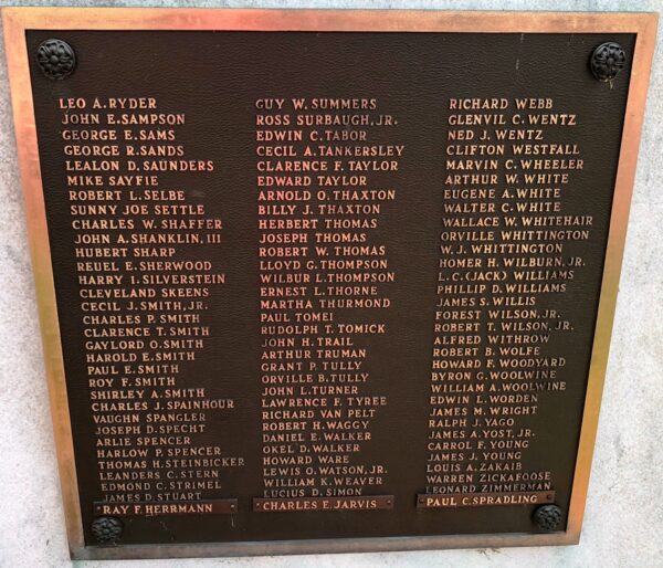 AMERICAN LEGION POST NO. 20 WORLD WAR II MEMORIAL PLAQUE E