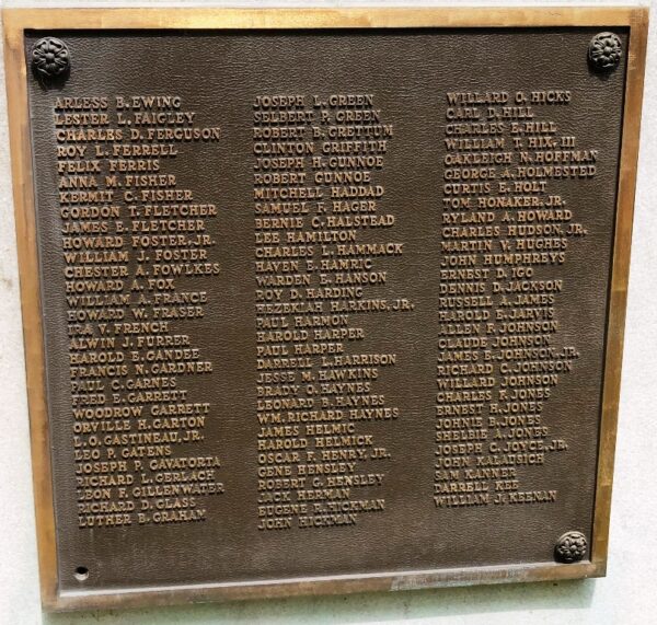 AMERICAN LEGION POST NO. 20 WORLD WAR II MEMORIAL PLAQUE C