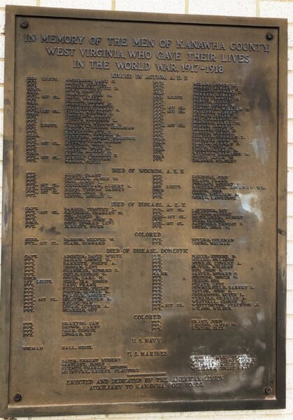 KANAWHA COUNTY WORLD WAR MEMORIAL PLAQUE