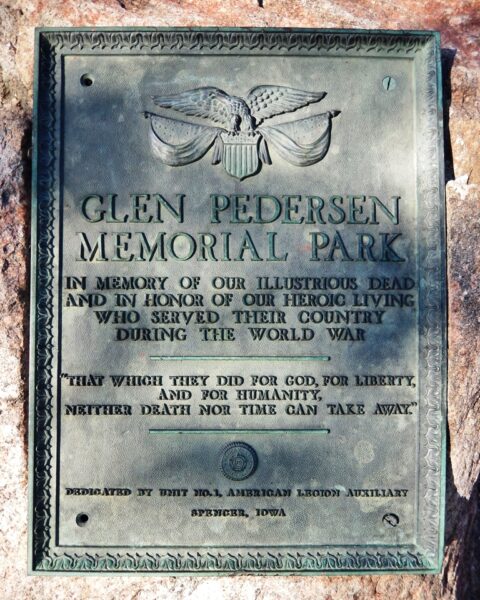 GLEN PEDERSON MEMORIAL PARK PLAQUE