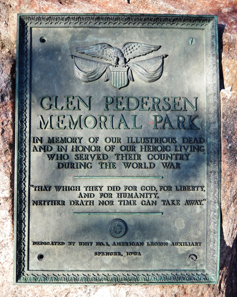 GLEN PEDERSON MEMORIAL PARK PLAQUE