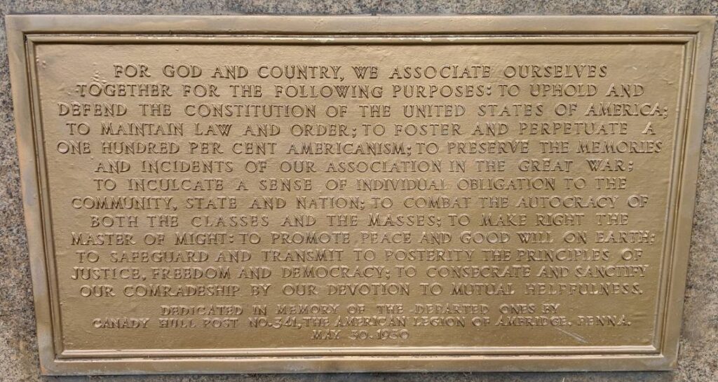 FOR GOD AND COUNTRY VETERANS MEMORIAL PLAQUE