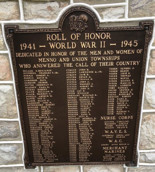 UNION TOWNSHIPS ROLL OF HONOR MEMORIAL PLAQUE D