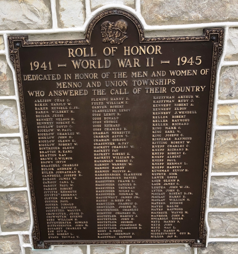 UNION TOWNSHIPS ROLL OF HONOR MEMORIAL PLAQUE C