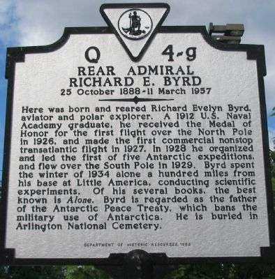 REAR ADMIRAL RICHARD E. BYRD MEMORIAL MARKER