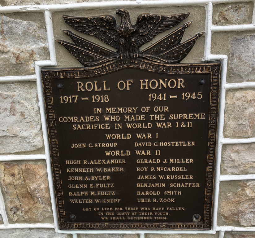 UNION TOWNSHIPS ROLL OF HONOR MEMORIAL PLAQUE B