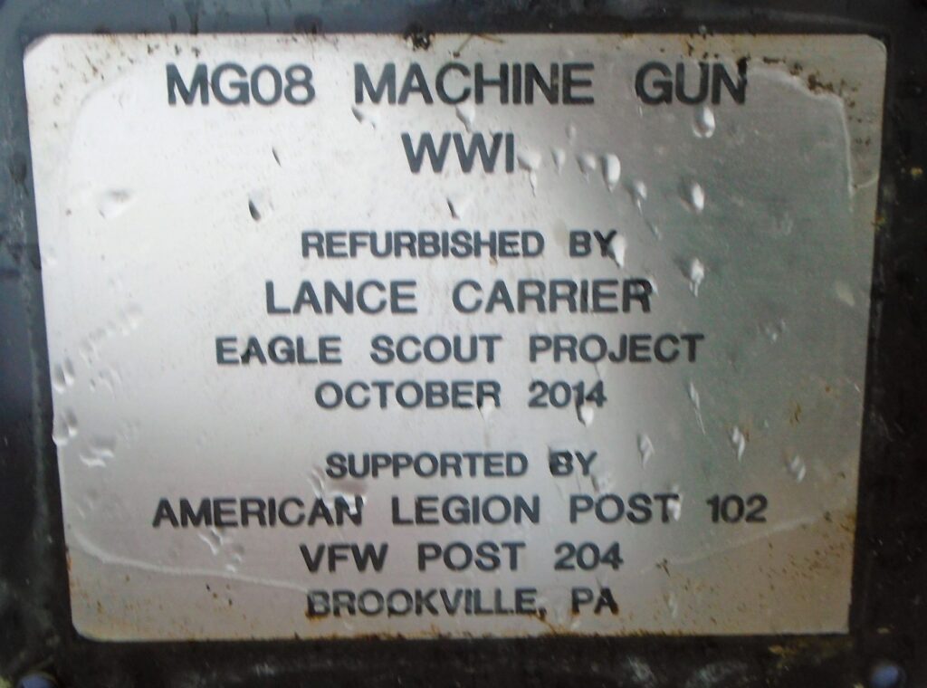BROOKVILLE MG08 MACHINE GUN WWI MEMORIAL PLAQUE