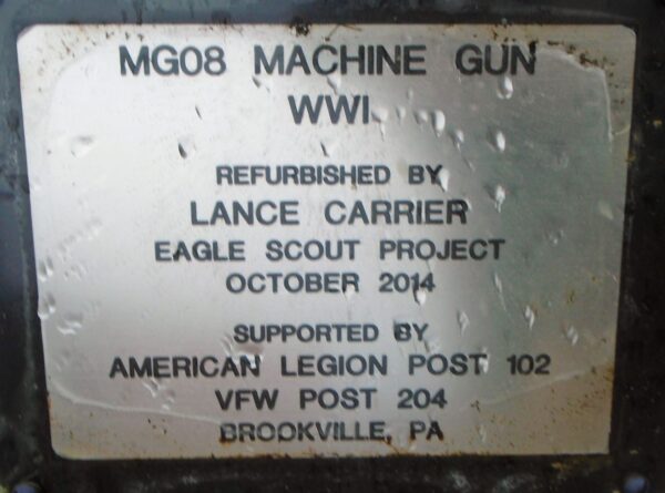 BROOKVILLE MG08 MACHINE GUN WWI MEMORIAL PLAQUE